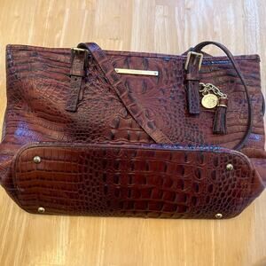 Brahmin Mini Asher Satchel Pecan Melbourne Leather Croc Embossed Shoulder Bag